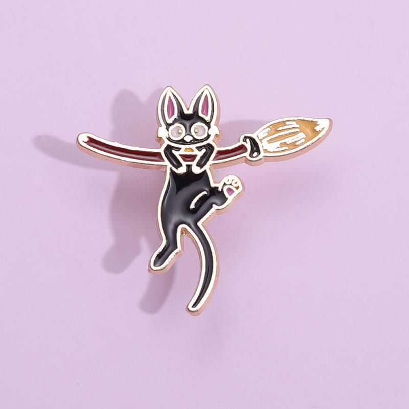 Carton Riding Broom Cat Pins Anime Love Enamel Brooch Clothes Backpack Lapel Hat Badges Fashion Jewelry Accessories For Friends