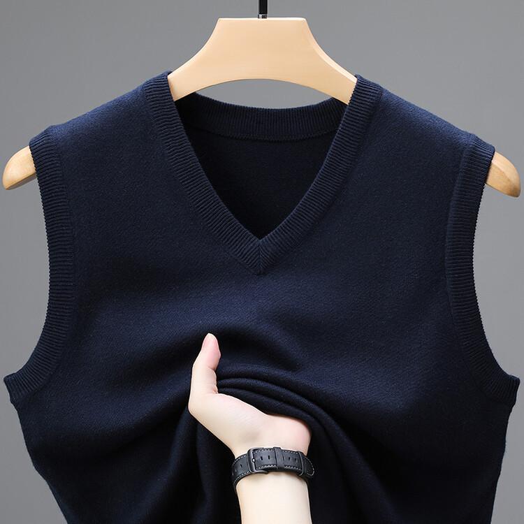 Men's V-Neck Wool Knit Vest - Autumn/Winter Solid Color, Middle-Aged & Elderly Style