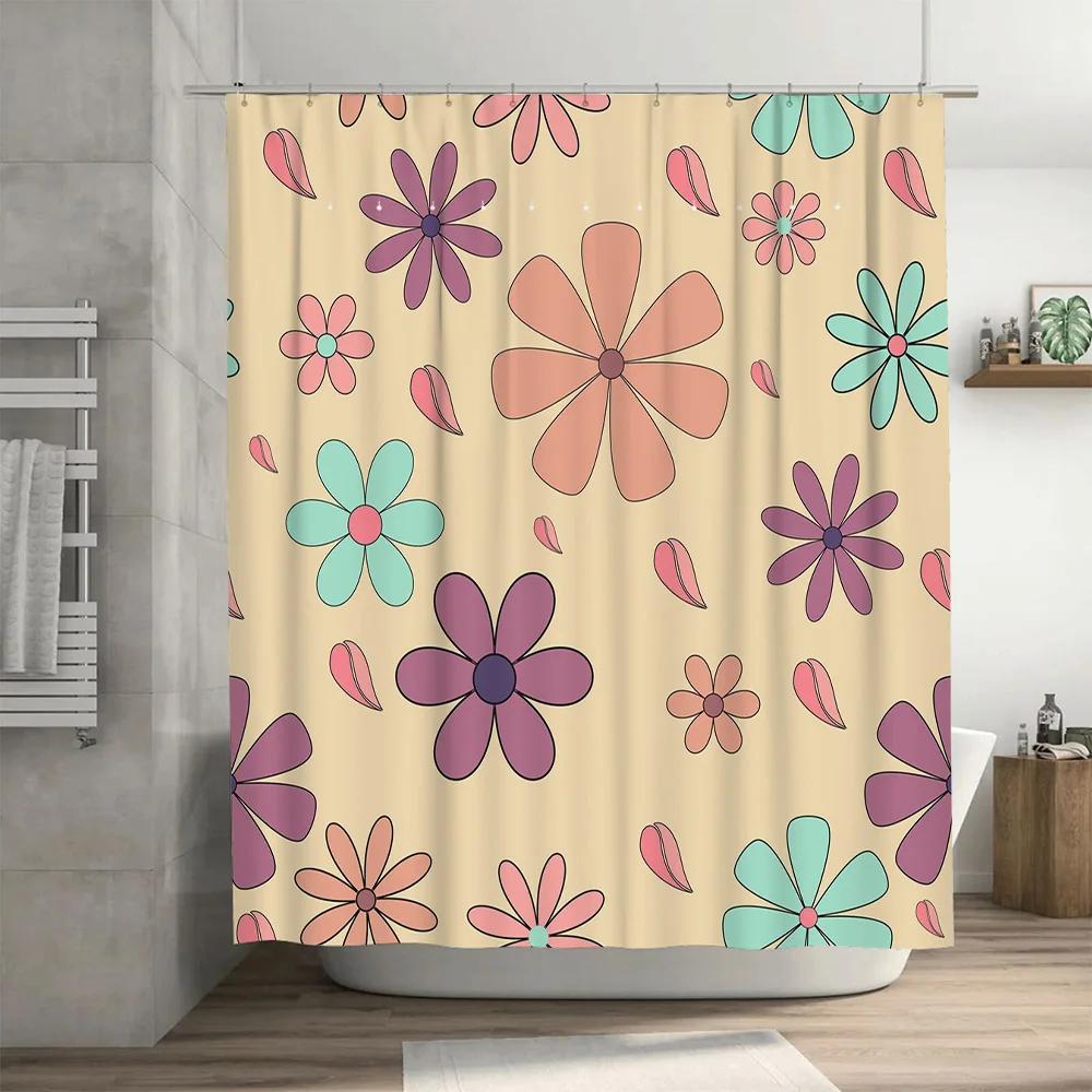 Vintage Bath Shower Curtain with Floral Pattern for Home Decor in Bathroom Beige Color
