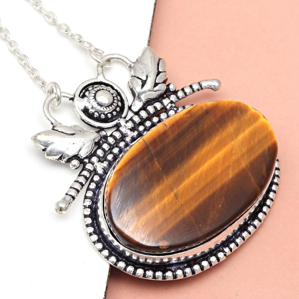 Pendant Gemstone Jewelry 2.75" Tiger Garnet Silver Handmade  Eye, Gift