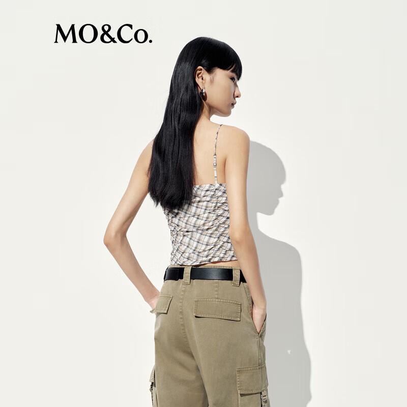 MO&Co. Tencel Blend Cropped V-Neck Plaid Camisole