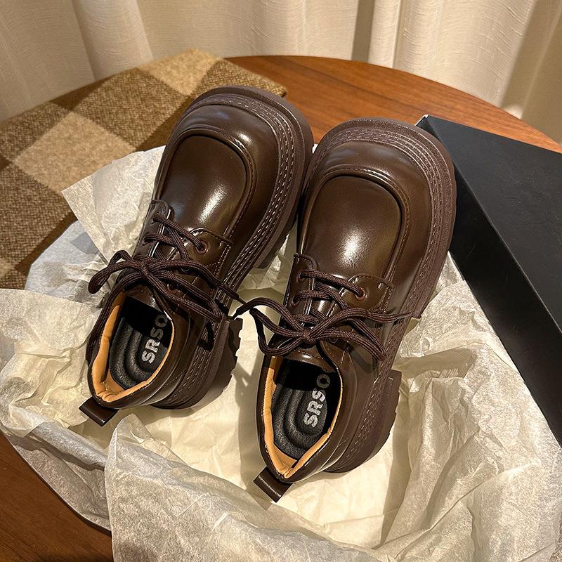 

Британский стиль ретро на шнуровке универсальные лоферы женские 2025 весна и осень новые толстый каблук толстая подошва увеличивающие рост коричневые маленькие кожаные туфли 40 коричневый