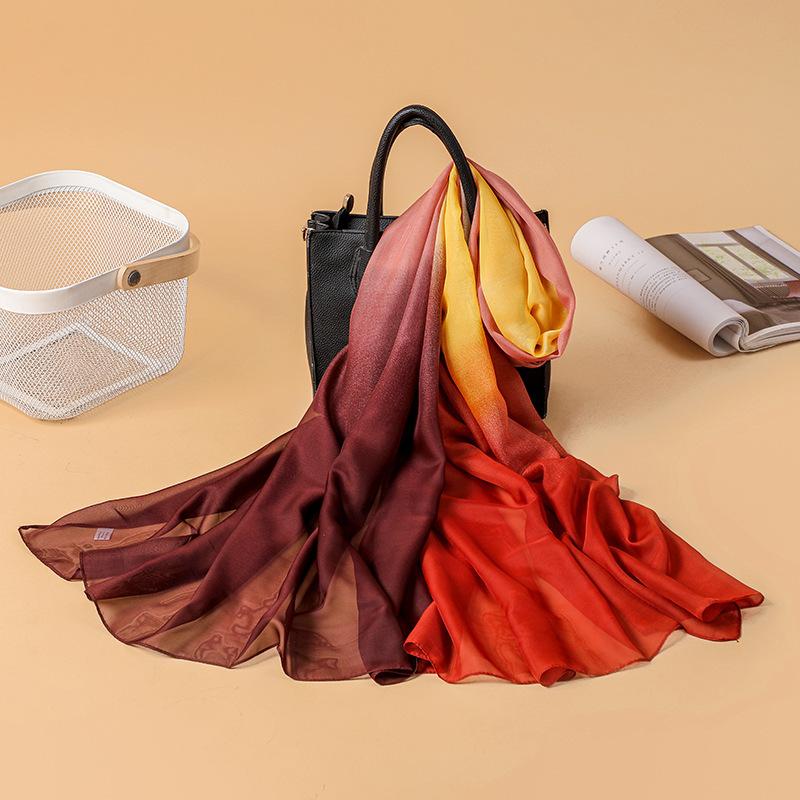 Larger Scarf for Women Spring New Multi-color Gradient Color Block Georgette Soft Hand Scarf Printed Thin Silk Scarf