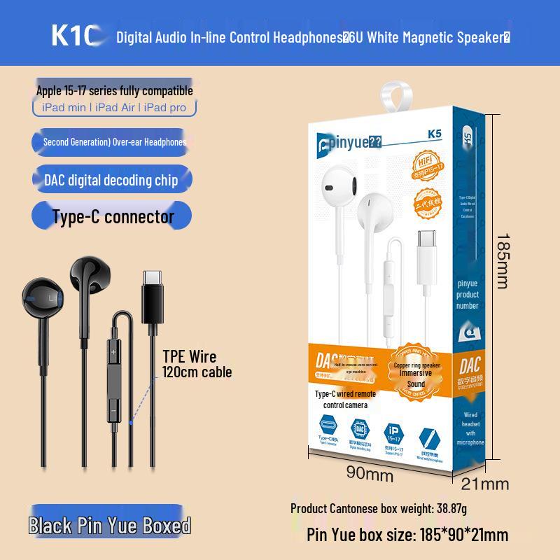 Typ-C Kopfhörer mit Fernbedienung für Vivo, Huawei, Samsung, Xiaomi, Oppo