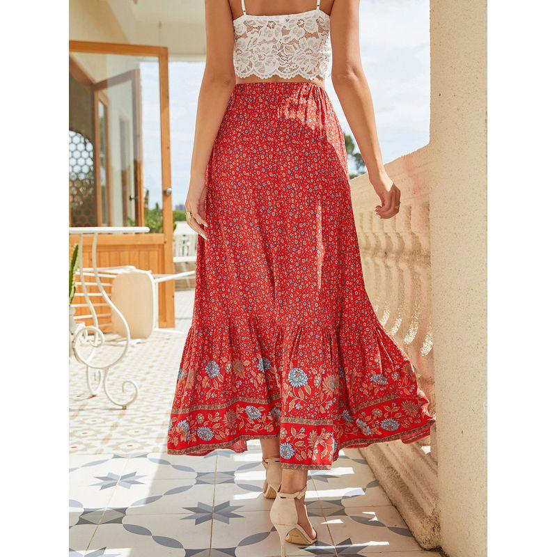 Bohemia Floral Single-Breasted Dress Seaside Cotton Silk