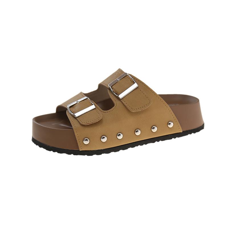 

Ретро сандалии с пряжками на ремне женская верхняя одежда 2025 лето новая мода высокий класс толстая подошва универсальные два способа носки крутые тапочки 35