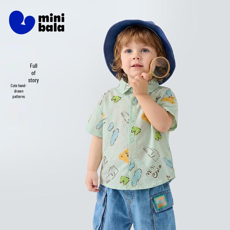 Minibala Boys' Summer Cotton Blend Short Sleeve Shirt