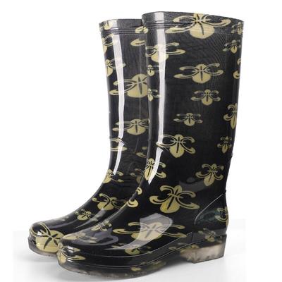 Golden Flowe PVC-Wasserschuhe Hohe Damen Hohe Regenstiefel Dicker Absatz Freizeitschuhe Damen Wasserdichte Regenstiefel Für Regen