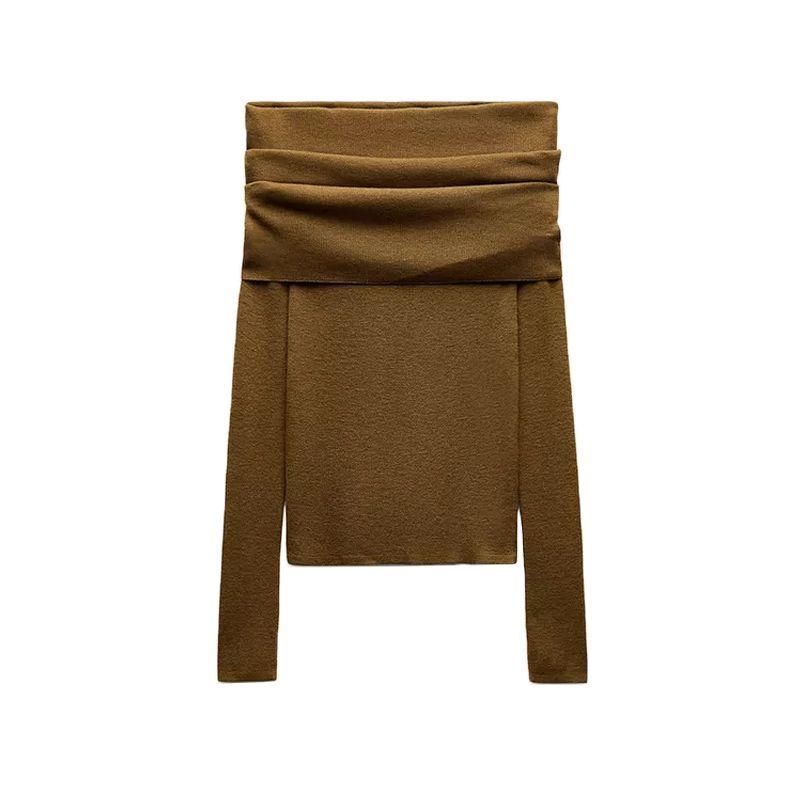 And Winter New Women's Clothing Common Style off-the-Shoulder Straight Collar Long Sleeves Easiest for Match Knitting Bottoming Shirt Tops 3920174