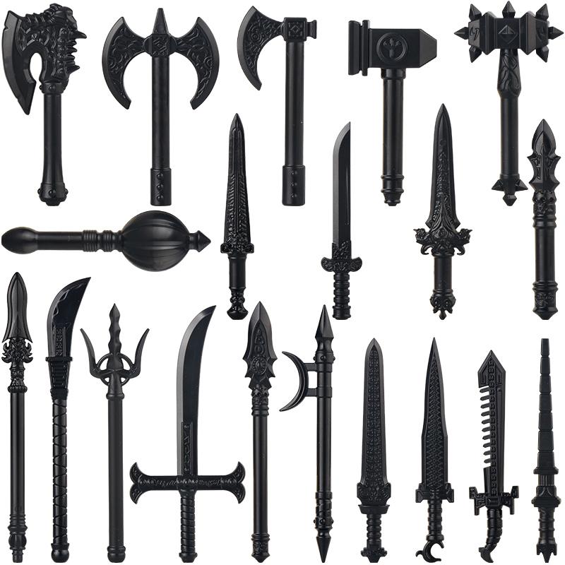 Medieval Military Solider Figure Weapon Accessory Sets Building Blocks Crusader Knight Armor Warrior Shield Sword Flag Brick Toy