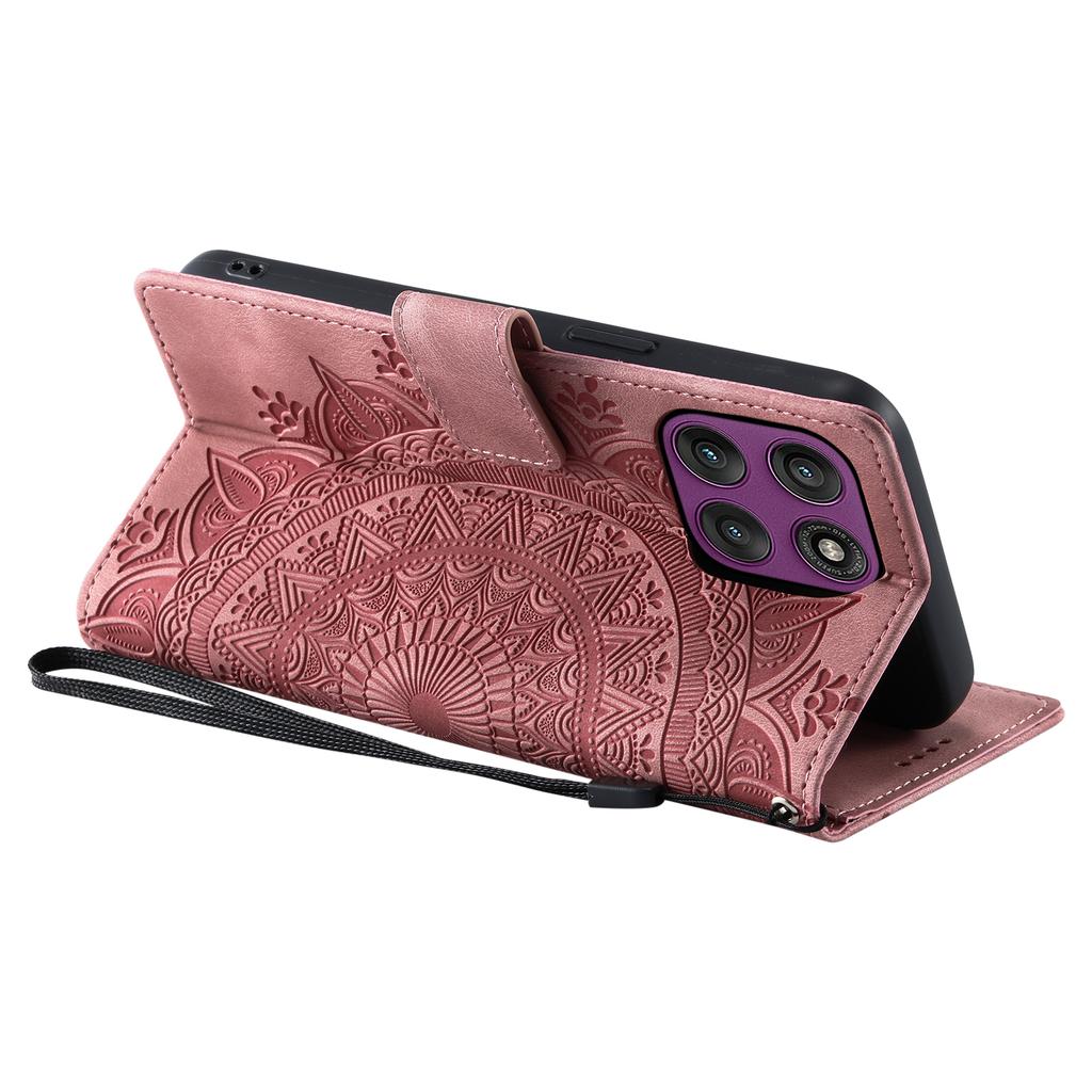 For Motorola Moto G86 5G Case Imprinted Totem Skin Feel Wallet Leather Phone Cover with Hand Strap