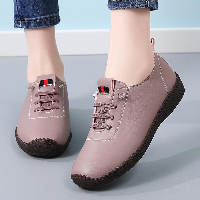 

Women Simple yellow Leather Driving Moccasins Comfort Flats Black Casual Slip on Plus Size Black Shoes 43