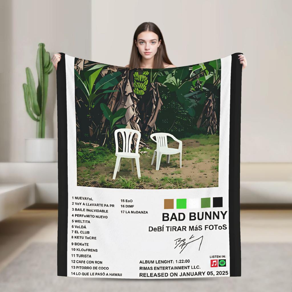 Bad Bunny Puerto Rican Rapper Portrait Blanket Warm Fashion Plush Throw Blanket For Child Bedroom Flannel Bedspread Bed Cover