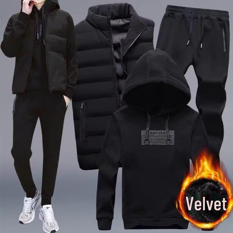 Abbigliamento sportivo da uomo con cappuccio: Set Felpa Gilet e Pantaloni Casual Autunno/Inverno