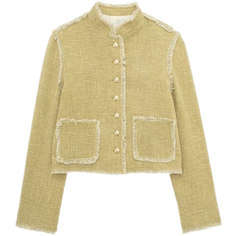 

Модный стиль 2024 Весна Новая Женская Классический стиль Текстурная Куртка с оборками и длинными рукавами Короткое пальто 2811526506 Picture color L