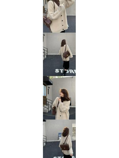 Dámský pletený kardigan z norkového rouna v korejském stylu - Volný, plyšový šálový svetr kabát