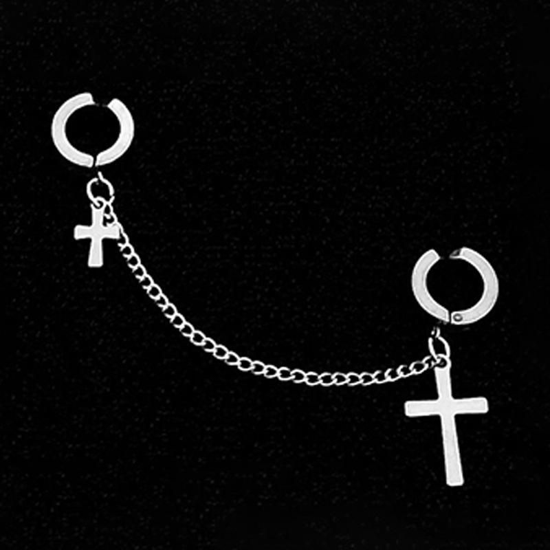 Titanium Steel Korean Cross Chain Stud Earrings for Women – Simple, Versatile Ear Bone Clip Jewelry.