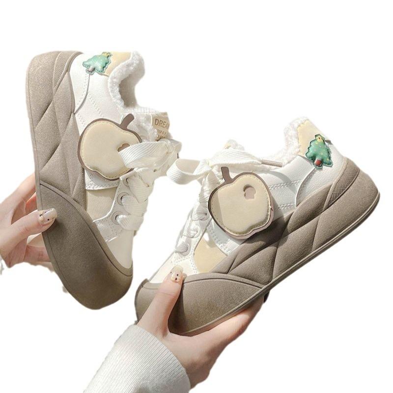 New Christmas Winter Limited Ankola Red Board Shoes Fashion Versatile Fleece Platform Casual Shoes Children