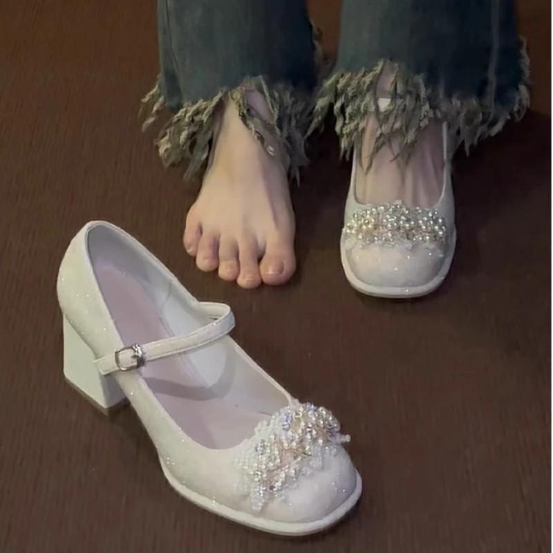 Summer Fashion New Square Toe Shallow Mouth Breathable Comfortable High Heels Elegant Flower Thick Heel Women's Shoes NO:W919