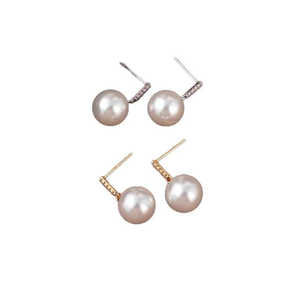 S925 Sterling Silver Pearl & Zirconia Stud Earrings - Elegant & Versatile Design E048