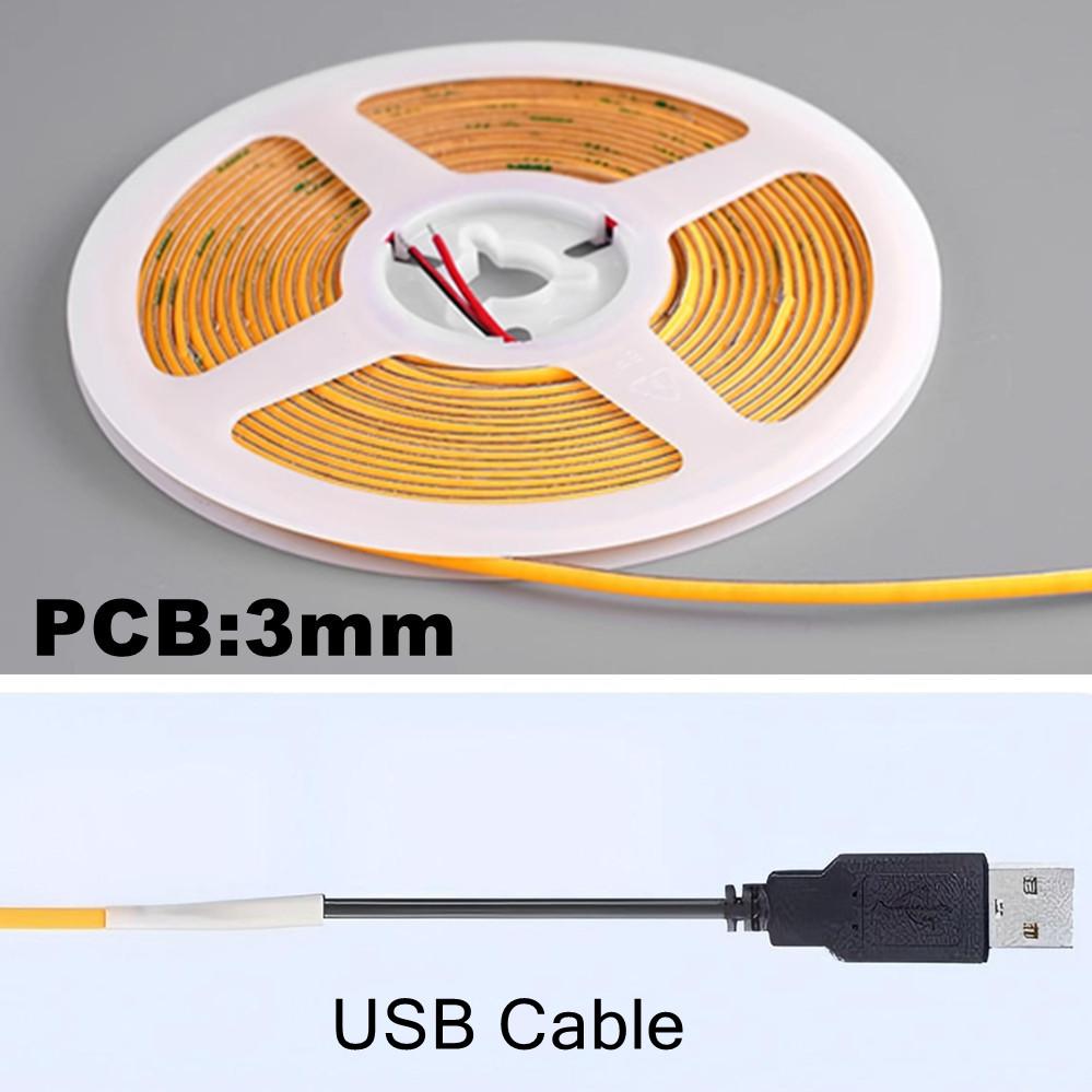 3MM Ultra-dünnes COB LED-Streifen 5V Bunt Dimmbar 3000K 4000K 6000K Hohe Dichte Flexibles Licht 400 LEDs für DIY Heimdeko Lampe