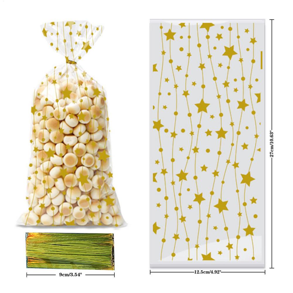 

50PCS Star Pattern Treat Bags Cute Cookie Candy Packaging for Homemade Goodies, Birthday Wedding Holiday Party Favors