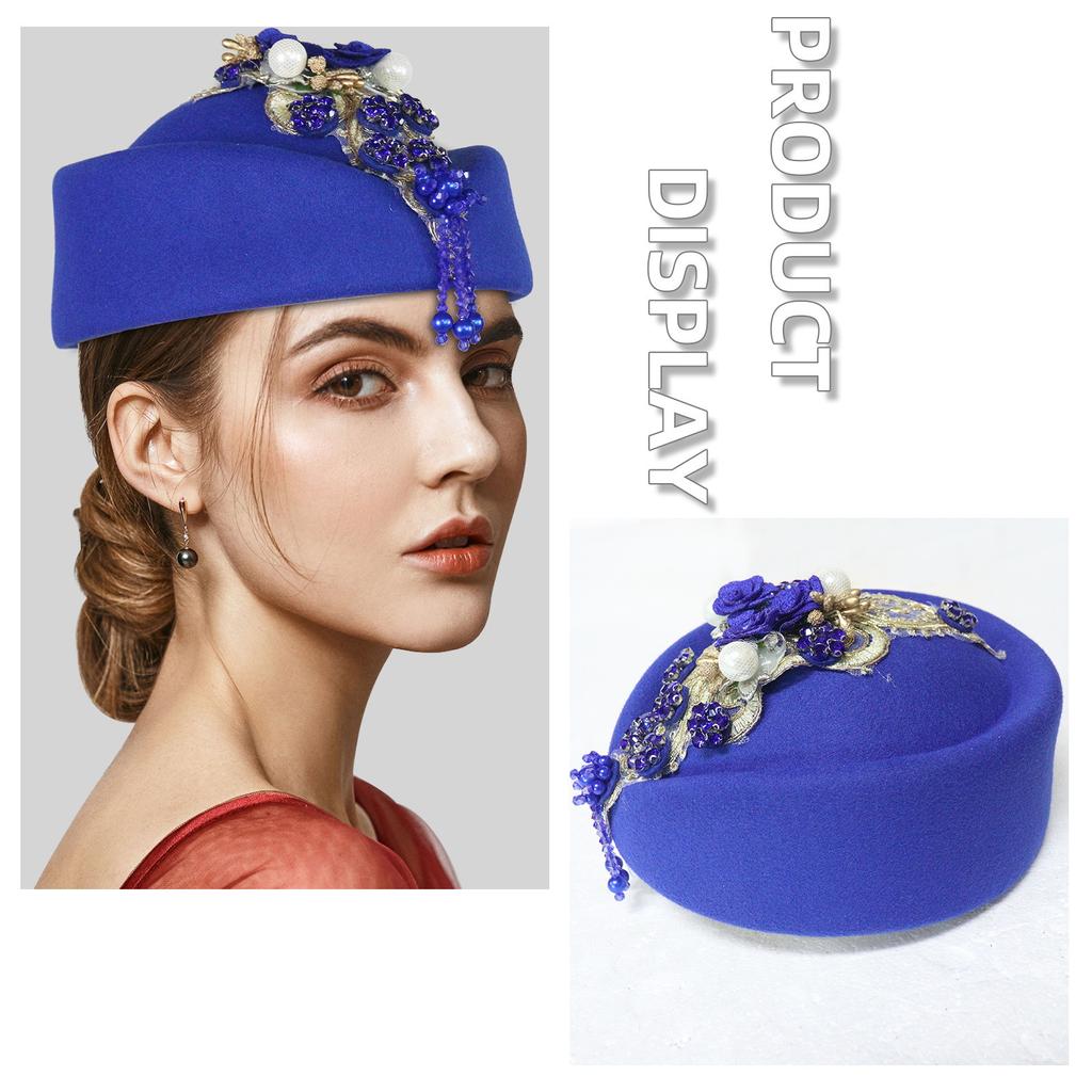 Crystal Flower Fascinator Hat for Teaparty Cocktail Party Women Flapper Costume Roleplay Stewardess Hat for Formal Event
