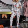 Autumn Women Halloween Funny Printed Pajamas Set Long Sleeve Tops and Long Pant Casual Pyjamas Loungewear 2 Pieces Set Sleepwear