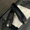 Fashion Women's Fashion Flat Shoes Spring New Metal Round Head Shallow Mouth Butterfly Knot Rivet Soft Sole Non-slip Single Shoes