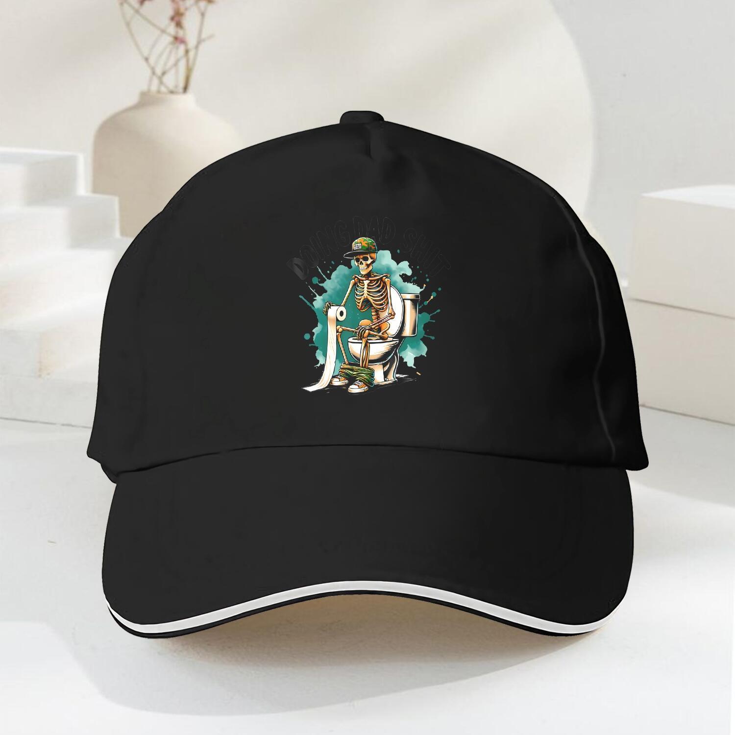 

Skeleton Pooping on Toilet Funny Baseball Cap Adjustable Lightweight Sport Hat for Outdoor Casual Use One Size