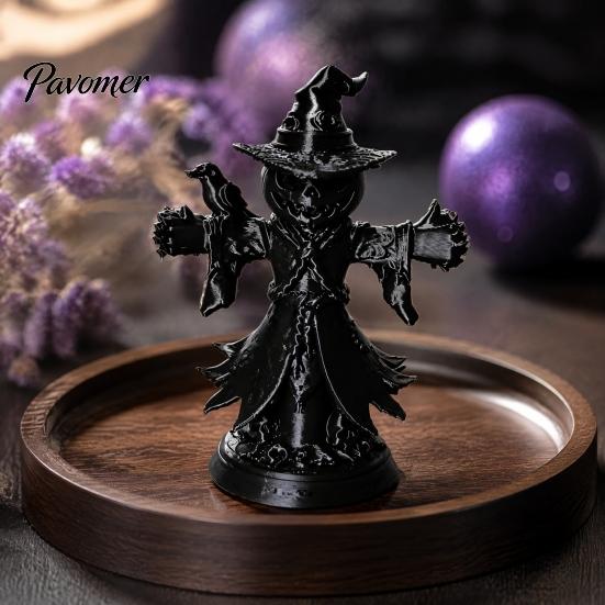 Gruseliges Haus Thema Zubehör Halloween Vogelscheuche Krähe Statue, 3D Gedruckter Kürbiskopf mit Gruseliger Kaminregal Akzent Krähe, Spukhaus
