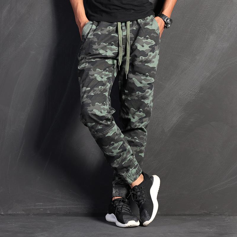 And New Trendy Brand Multi Pocket Motorcycle Camo Work Wear Casual Pants For Men's Pure Cotton Slim Fit Tie Feet