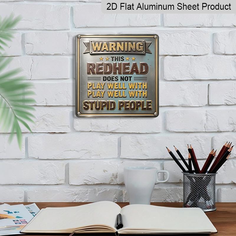 2D Flat - 1pc, Vintage Metal Aluminum Decorative Sign, Humorous Warning Slogan Featuring A Red-Haired Woman, Retro Wall Decor, Suitable for Home