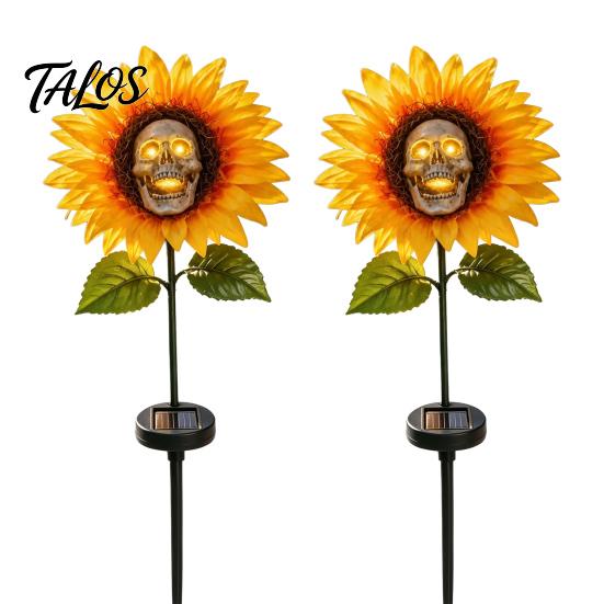 Solar Garden Lights Outdoor Waterproof Stake Light, Gothic Skull And Sunflower Statue Lamp, Durable Decorative for Flower Beds LED Landscape