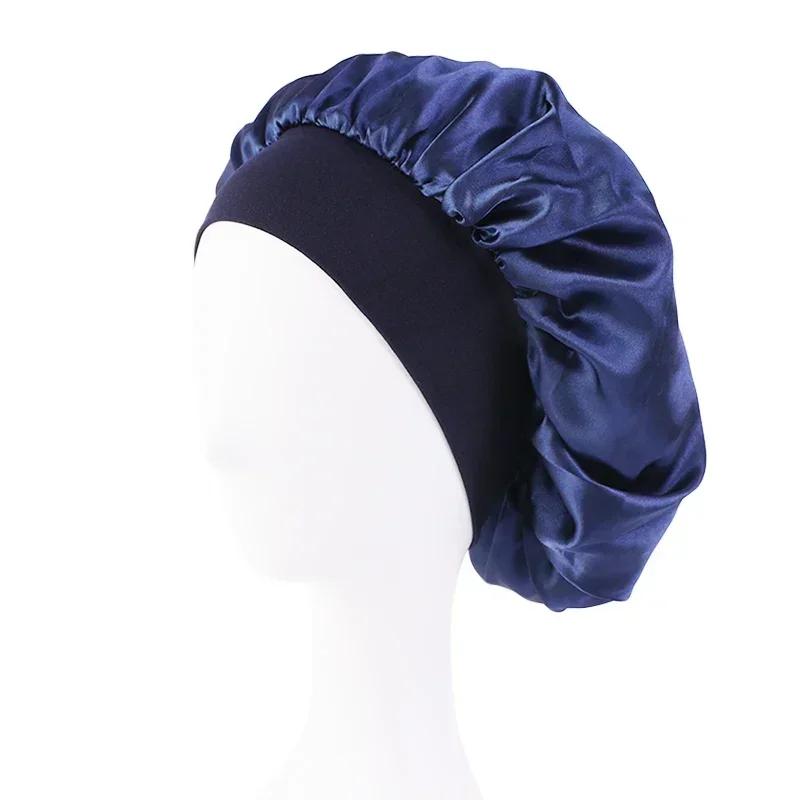 1 PC Satin Wide Brim Nightcap Silky Bonnet Hair Wrap for Sleeping Sleep Cap with Elastic Soft Band Shower Cap Silk Bonnet
