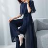 Lotus Leaf Sleeve Jumpsuit Women's Summer Long Chiffon Jumpsuit Wide Leg Set Temperament Jumpsuit Female Bodysuit Blue