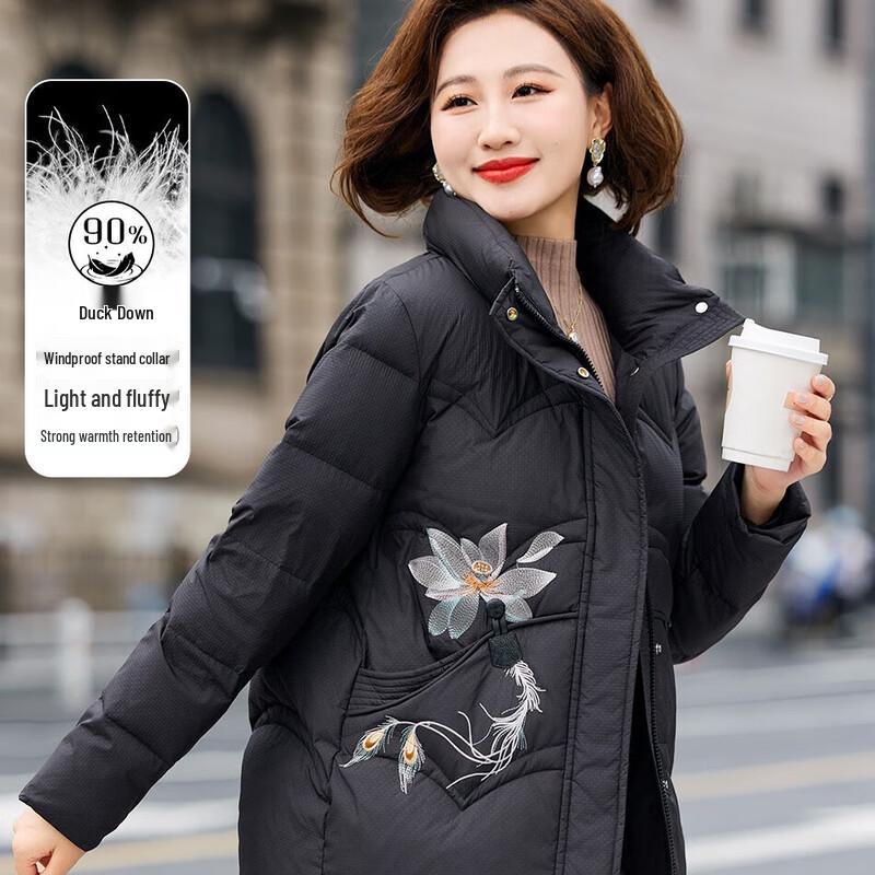 

BAOLIANDUO Women s Embroidered 90% Duck Down Short Puffer Jacket 4XL