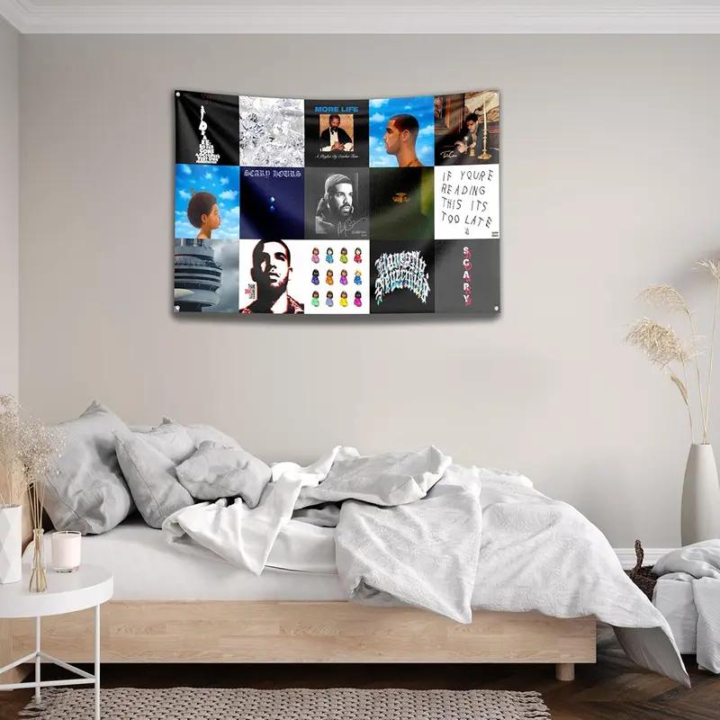 Rap Flag Tapestry Music Album Cover Collage Tapestry Wall Hanging College Dormitory Bedroom Living Room Home Wall Decoration