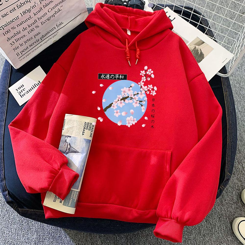 Japanese Blossom Sakura Graphic Hoodies Women/Men Clothing Winter Warm Comfortable Sweatshirt Pocket Fleece Streetwear