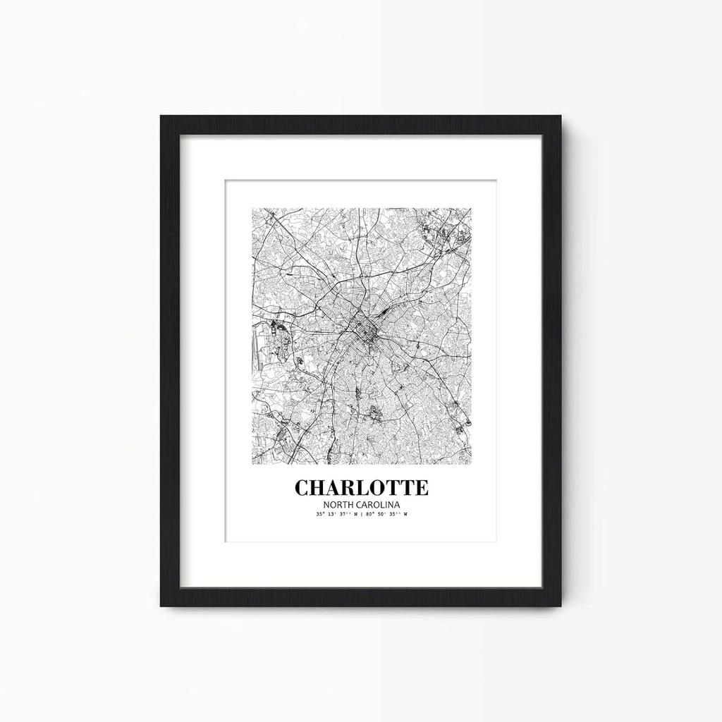 Eleville 8X10 Unframed Charlotte North Carolina City View Abstract Road Modern Map Art Print Poster Wall Office Home Decor Minimalist Line Art