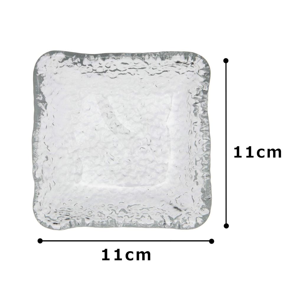 Aoyama Glass Square Plate, 11cm, Asatsuyu (morning dew) design, Made in Japan, AMG-MAY-10