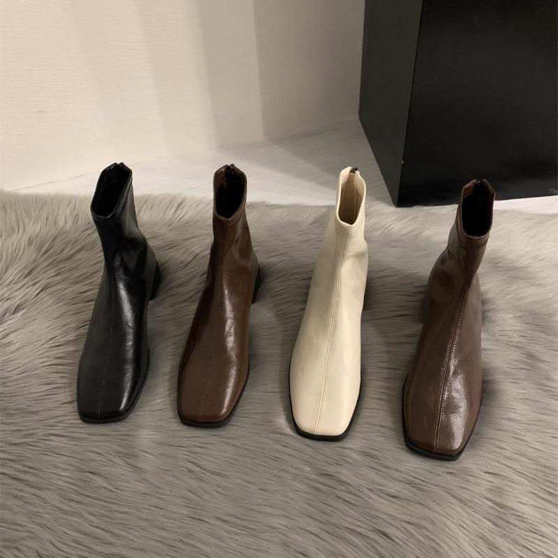 2025 Spring Autumn Women Modern Ankle Boots Fashion Square Toe Short Booties Ladies Casual Low Heel Shoes Botas Mujer