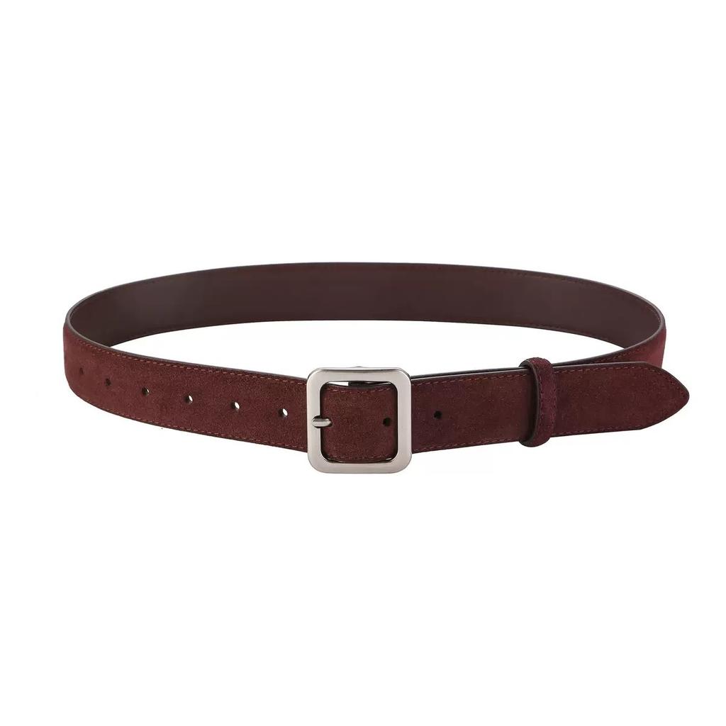 Korean Imitation Suede Velvet Leather Belt Women'S Casual Simple Silver Square Buckle Suede Belt With Jeans