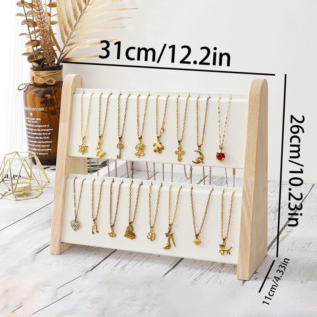 2 Layers Wood Slope Shape Jewelry Display Necklace Pendant Organizer Stand Holder Rack Showcase Tray