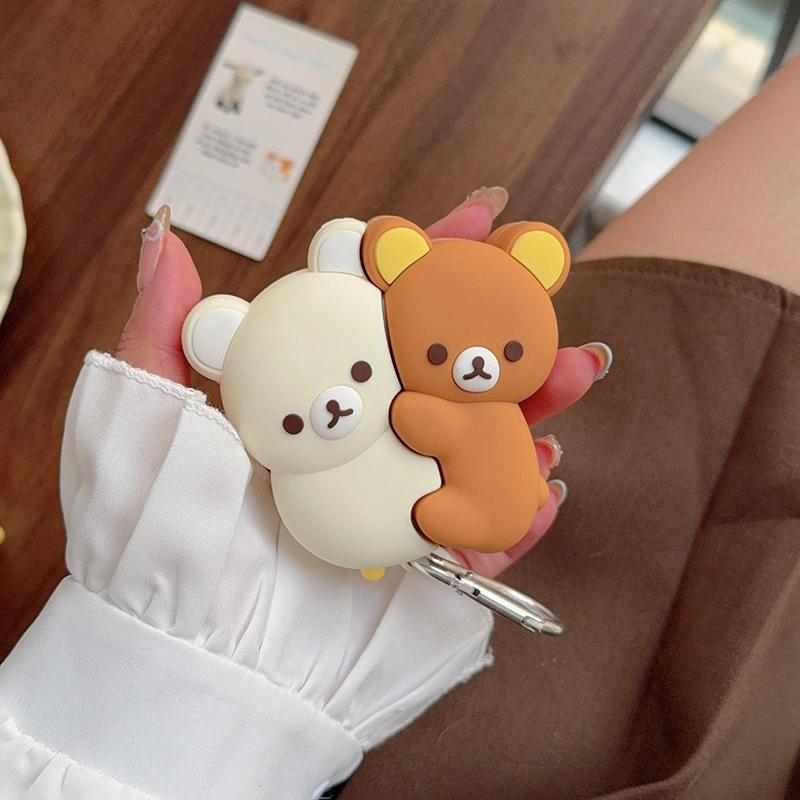 Cute Hug Brown White Bear Silicone Bluetooth Earphone Case Cartoon Protective Case For Airpods Universal 1 2 3 4 Pro/Pro2
