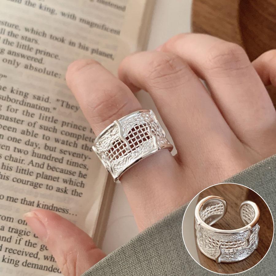 Korean Retro Geometric 925 Silver Plated Open Ring for Women