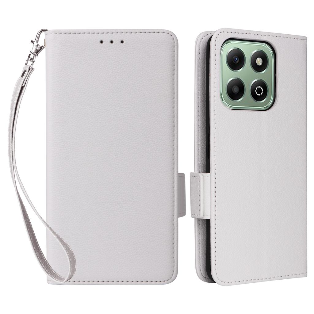 For Honor X6b 4G Case with Wrist Strap Litchi Texture PU Leather Wallet Phone Cover