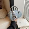 IELGY Korean Style Denim Sequined Portable Bowling Bag Contrast Color One-Shoulder Messenger Small Square Bag