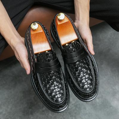 Zapatos Mocasines de Lujo para Hombre, Negro y Marrón, Tejidos con Cinta, Slip-On, Estilo Clásico, Zapatos Casuales de Cuero, Suela Gruesa, Alta Calidad
