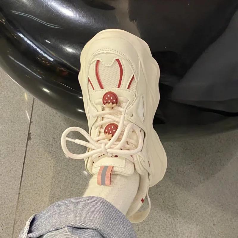 Fashion Kawaii Strawberry Vulcanized Shoes for Women 2025New Platform Korean Fashion Thick Sole Sneakers Zapatillas Mujer Lace Up Tennis